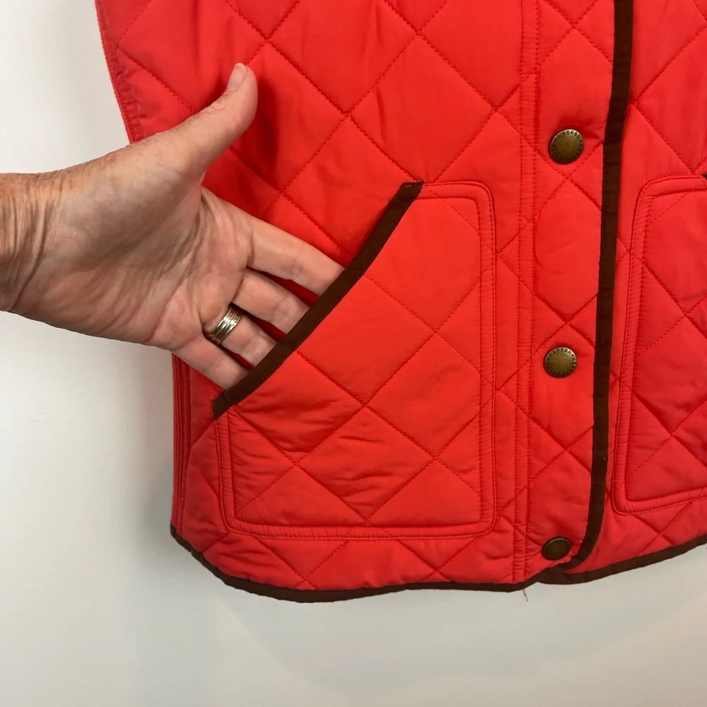 Lauren Ralph Lauren Quilted  Vibrant Orange Jacket with Brown Corduroy Accents - Picture 3 of 7